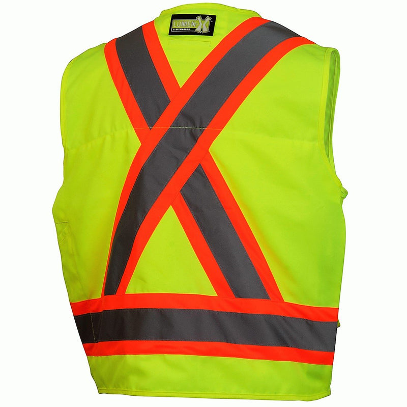Pyramex Hi-Vis Safety Vest with Contrasting Reflective Tape, Medium-XL, Lime
