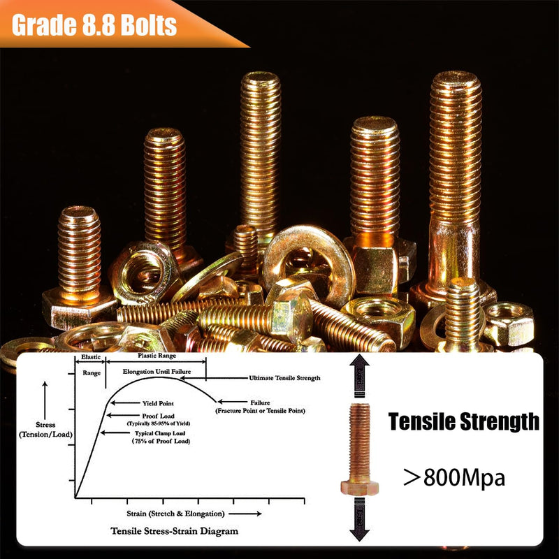 [Australia - AusPower] - 700pcs Metric Bolt Assortment, M6 M8 M10 M12, Grade 8.8 Heavy Duty, Yellow Zinc Plated, 10-50mm Length, Bolts and Nuts Kit 