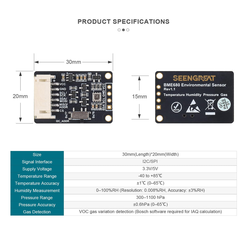 [Australia - AusPower] - BME680 Environmental Sensor | 4-in-1 Temp Humidity Pressure Gas Detector | I2C/SPI Interface | Compatible with Arduino/Raspberry Pi/ESP32/Pico 