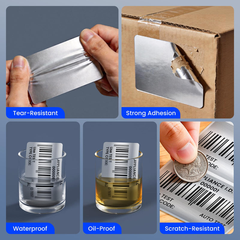 Clabel Thermal Transfer Silver PET Labels 3.15 x 2.36 in (80 x 60 mm) for Barcodes and Asset Labels, 400 Labels per Roll, Industrial Equipment Identification, Compatible with Thermal Transfer Printers 3.15" x 2.36"