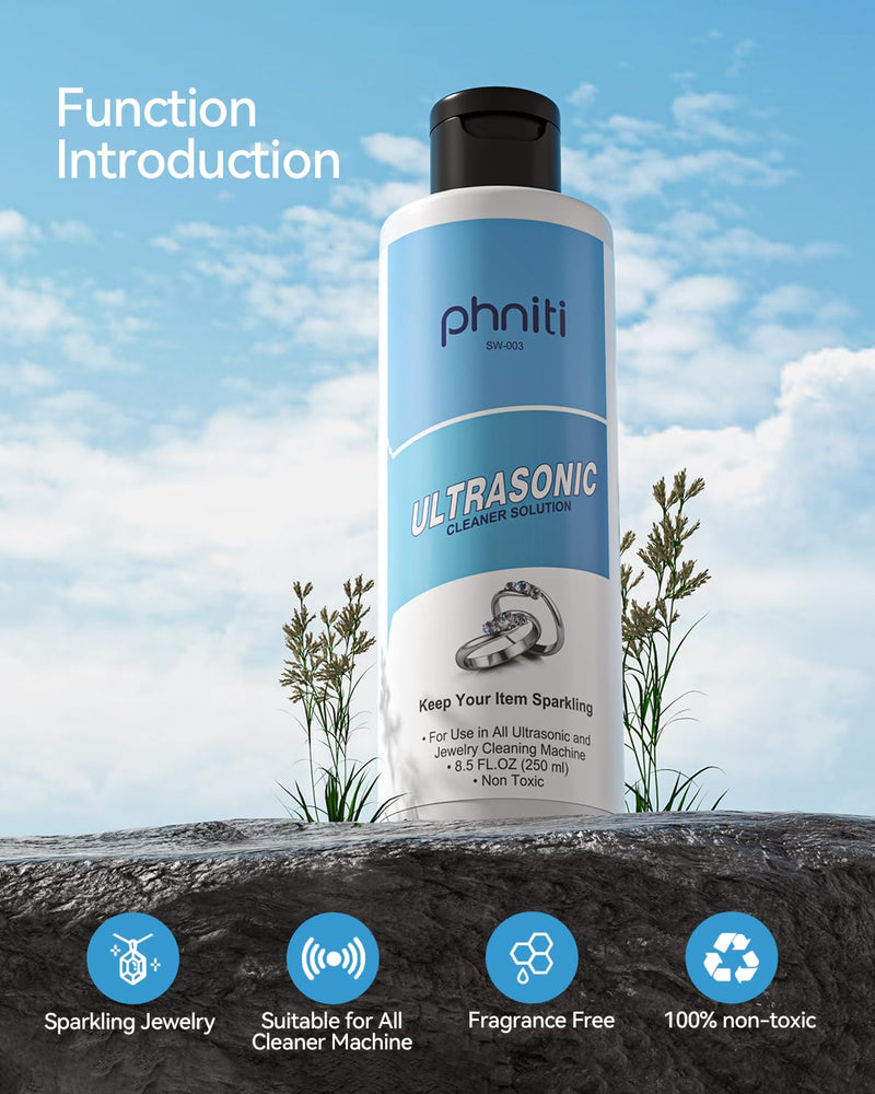 [Australia - AusPower] - Phniti Ultrasonic Jewelry Cleaner Solution 8.5 FL OZ (250ml), Ultrasonic Jewelry Eye Wear Cleaning Solution Concentrate for Gold, Silver, Platinum Diamonds Cleaning 1 