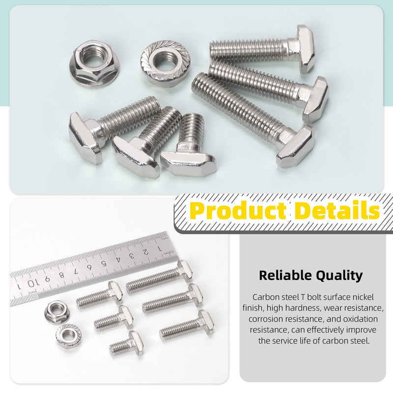 [Australia - AusPower] - 60 Sets M8 T Slot Drop-in Bolt, M8 x 16/20/25/30/35/40mm Hammer Head T-Slot Drop-in Stud Sliding Bolt Screw with Flange Nut for European Standard 40 Series Aluminum Profile 