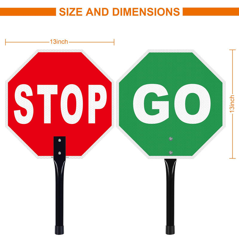 Stop Go Sign with Handle, 13"x13" Aluminum Stop- Go Handheld Traffic Sign- Reflective Double Sided- Fade Resistant- Waterproof Design- Easy to Mount - 2 Pack STOP&GO-2 Pack