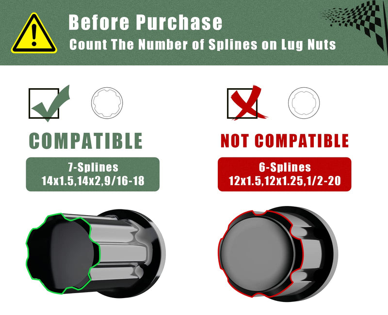 [Australia - AusPower] - 7 Spline Lug Nuts Key Tuner Large Socket Lugnuts Tool for Wrench with 13/16inch(21mm) and 7/8inch(22mm) Hex Replacement 14x1.5 14x2 9/16 Wheel Lug Nut Drive Lock Black 20mm Inner Diameter 