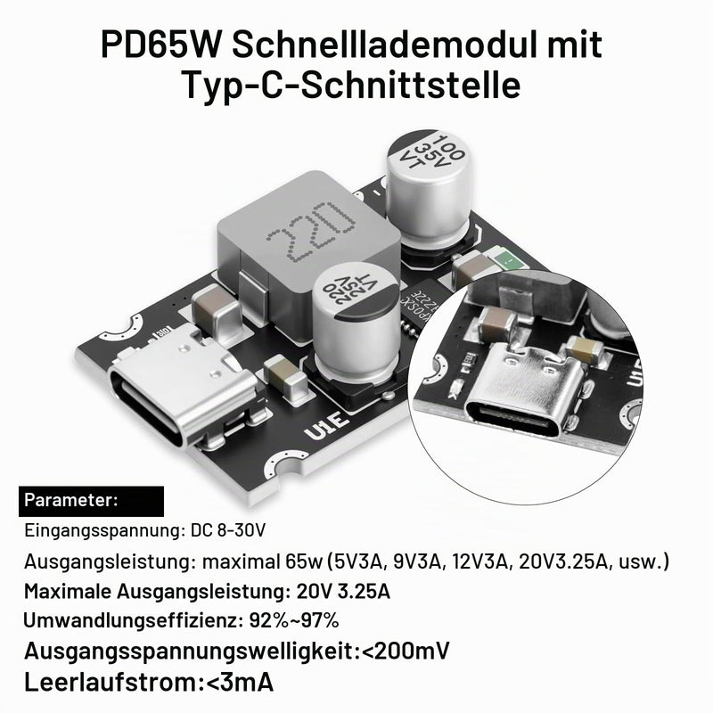 PD65W Fast Charging Module, QIQIAZI Fast Charging Module 12V-30V to USB-C PD3.1 QC3.0 with Type-C Port, USB Buck Converter DC-DC Step Down Module for Phone Quick Charging (Pack of 5)
