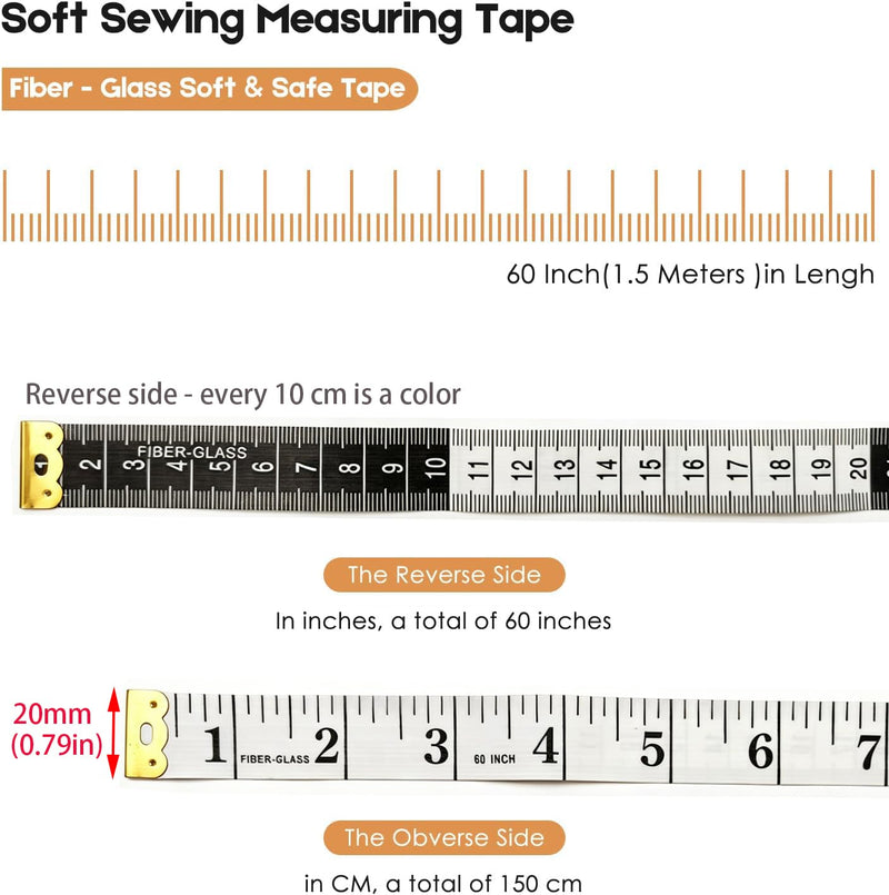 4 Pack Tape Measure Set, Retractable Measuring Tape for Body, Sewing, Tailor, Fabric, Craft | Soft 60-Inch/150cm Vinyl Tape + Portable Push-Button Retractable Rulers Double-Sided, Flexible, Easy-Read Multicolor-4