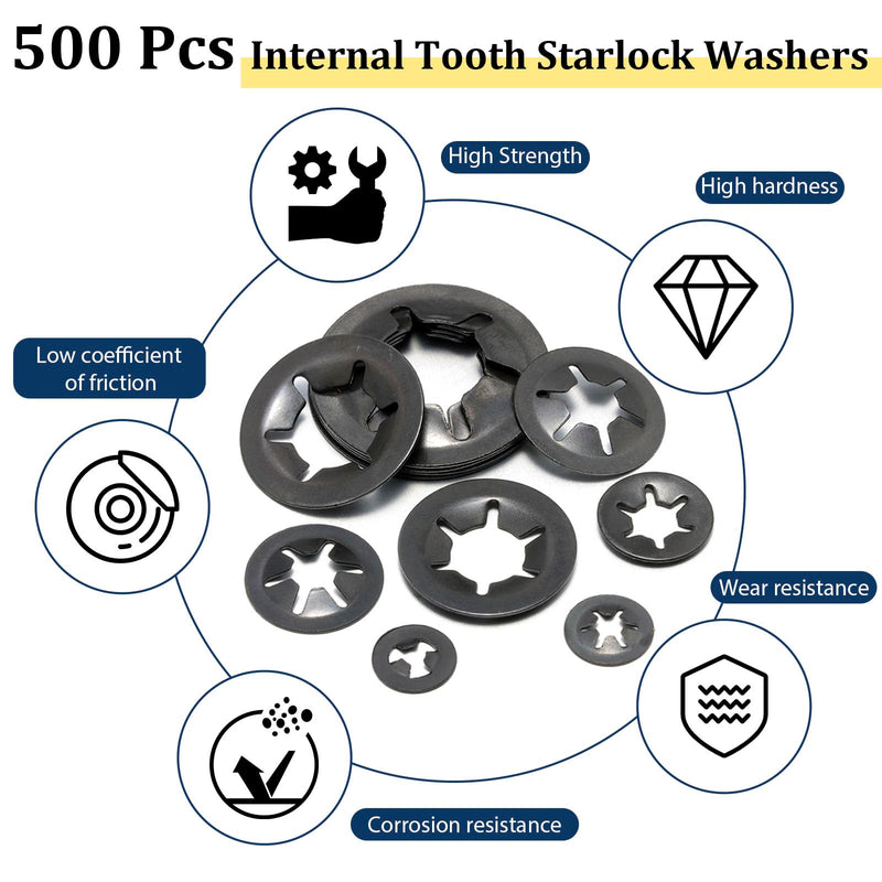 [Australia - AusPower] - 500PCS Internal Tooth Star Lock Washers?m2.5 m3 m4 m5 m6 m8 m10 m12 Quick Speed Locking Washers Assortment Kit?Steel Black Oxide Finish push on locking washer Internal Tooth Star Lock Washer;500 PCS 1 