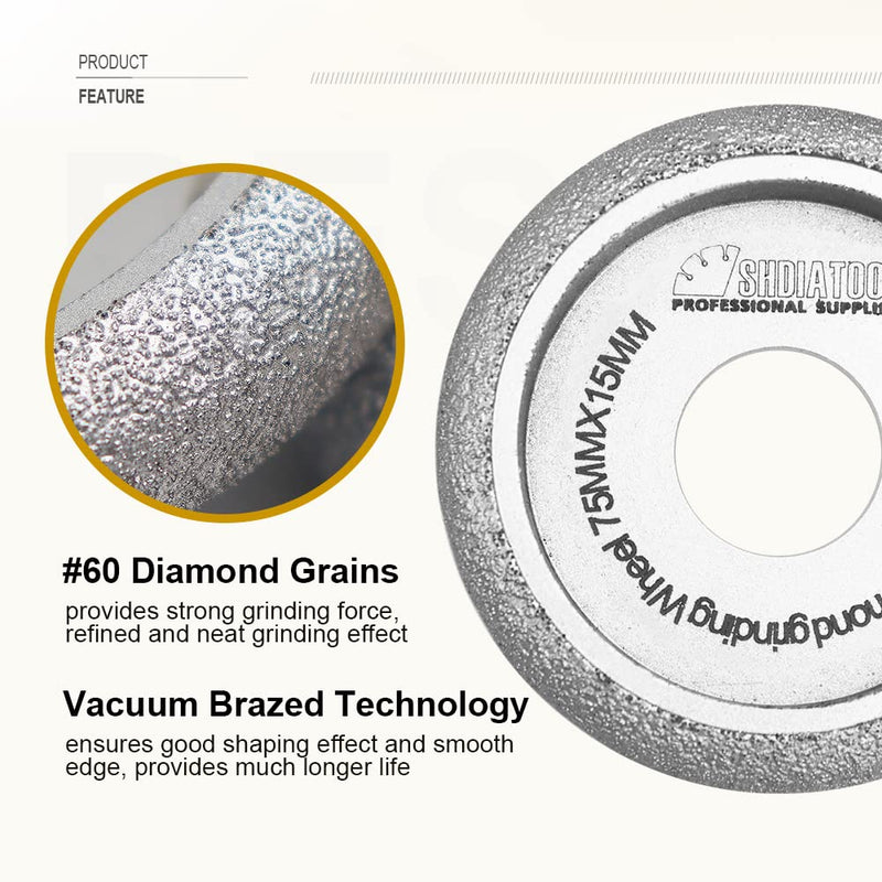 SHDIATOOL 3 Inch Profile Hand Diamond Wheel Height 30mm Convex Curve Edge Grinding for Stone Marble Granite Rock Grit#60 1