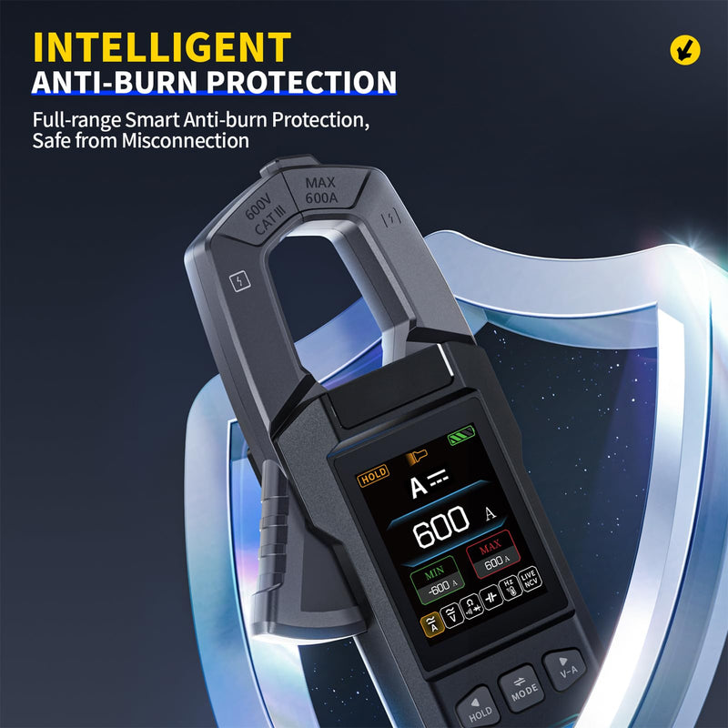[Australia - AusPower] - DewinLVD Clamp Meter, AC DC Clamp Multimeter, Digital Current Meter with LED Lighting, Current Meter, 10000 Counts, Clamp Meter, Measures Resistance, Capacity, Voltage, Current, Temperature, Frequency 