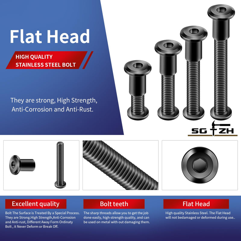 5/16-18 x 4 Inch 20Pcs Flat Head Hex Socket Cap Screws Bolts Barrel Nuts Kit, 304 Stainless Steel 18-8, Full Thread, Black Oxide by SG TZH (with Hex Spanner) 5/16-18 x 4" 20