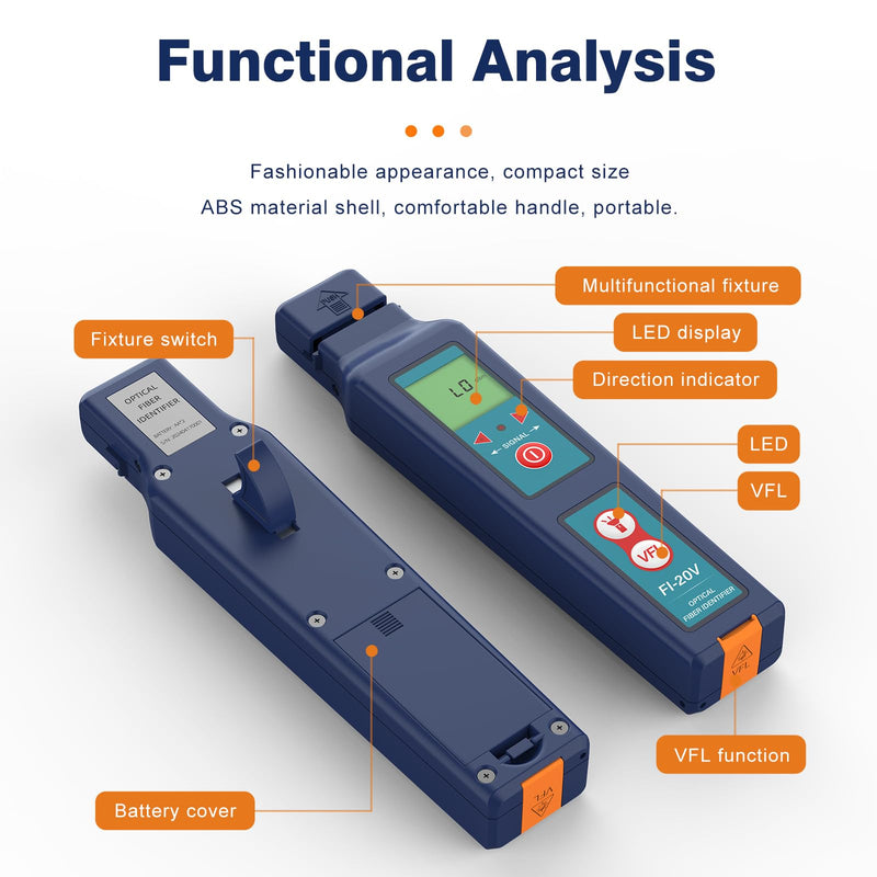 [Australia - AusPower] - Optical Fiber Traffic Live Identifier All-in-one Chuck Respond 800nm-1700nm Built in VFL Visual Fault Locator, Cable Traffic Detector -40dBm to 10 dBm with LED Light Suit for 0.25/0.9/2.0/3.0 Fiber 