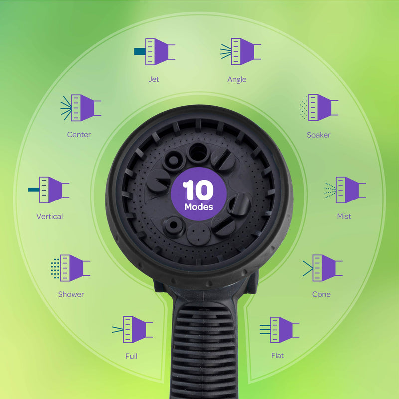 [Australia - AusPower] - Hose Nozzle [Black] Heavy Duty Hose Sprayer With 10 Adjustable Watering Patterns. Thumb Control Design, Comfortable Ergonomic Grip, Garden Hose Nozzle for Watering Plants & Lawns/Fun showers/Cleaning 1 Black 