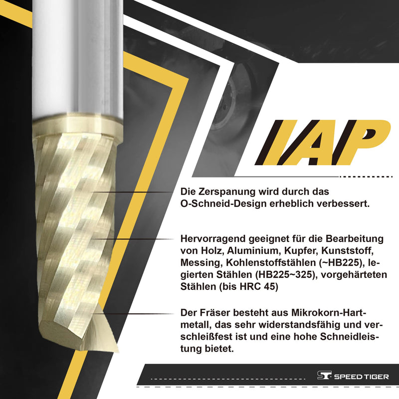 [Australia - AusPower] - SPEED TIGER Solid Carbide CNC Spiral O Single Flute End Mill - IAP1/4"Diameter 1/4"Shank 2"OVL(1 Piece, 1/4") - for Aluminum, Wood, Plastic, Brass, Copper Cutting – Mill Bits Sets for Professionals 1/4 in 
