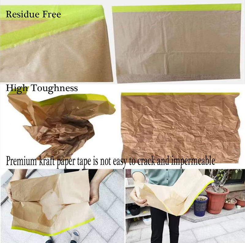 [Australia - AusPower] - Masking Paper, paint masking, 2 Pack Automotive Paint Paper Roll with Tape, Tape and Drape for Painting, Assorted Paint Masking Paper for Car and Furniture (Unfold 18 inch Width X 100 ft Long) 