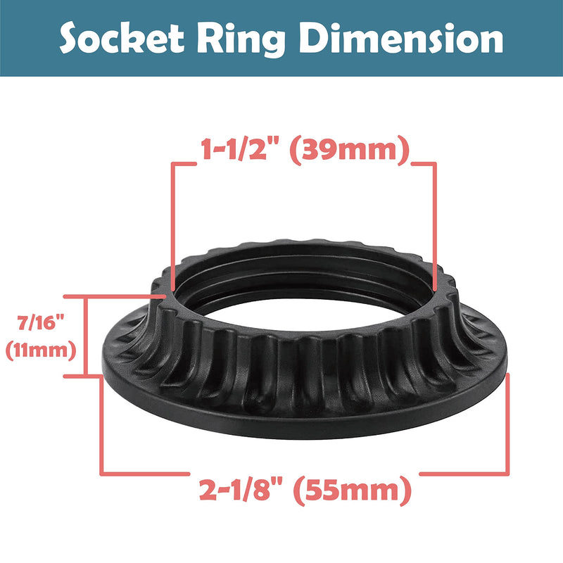 [Australia - AusPower] - Aspen Creative 21055-12 Lamp shade phenolic screw collar rings for medium base E26 socket, 39mm inner diameter, black finish, 2 Pack 