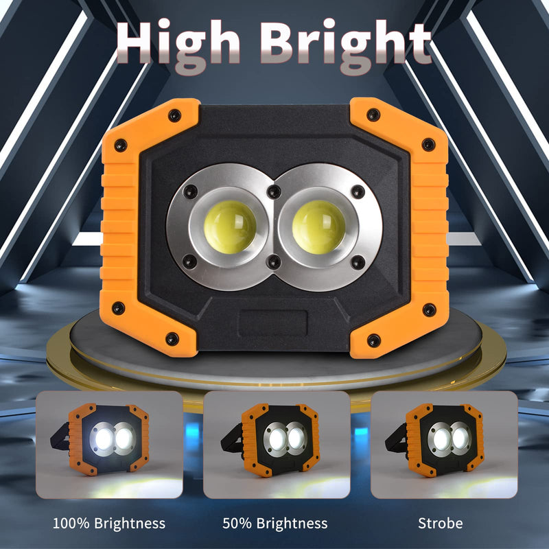 [Australia - AusPower] - OTYTY LED Work Light 2-Pack, 30W 1500LM Portable Rechargeable Flood Lights with Magnetic Base, 4200mAh Battery for Outdoor, Camping, Hiking, Emergency, Car Repairing, Job Site Lighting (W839 Yellow) W839-Y 