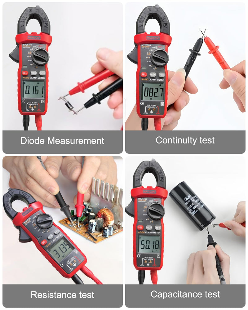 [Australia - AusPower] - Digital Clamp Meter, Multimeter TRMS 6000 Counts Amp Volt Meter Auto-ranging Measures AC/DC Voltage, AC/DC Current Capacitance NCV Frequency Live Wire Resistance Diode Temperature Continuity MY2610D 