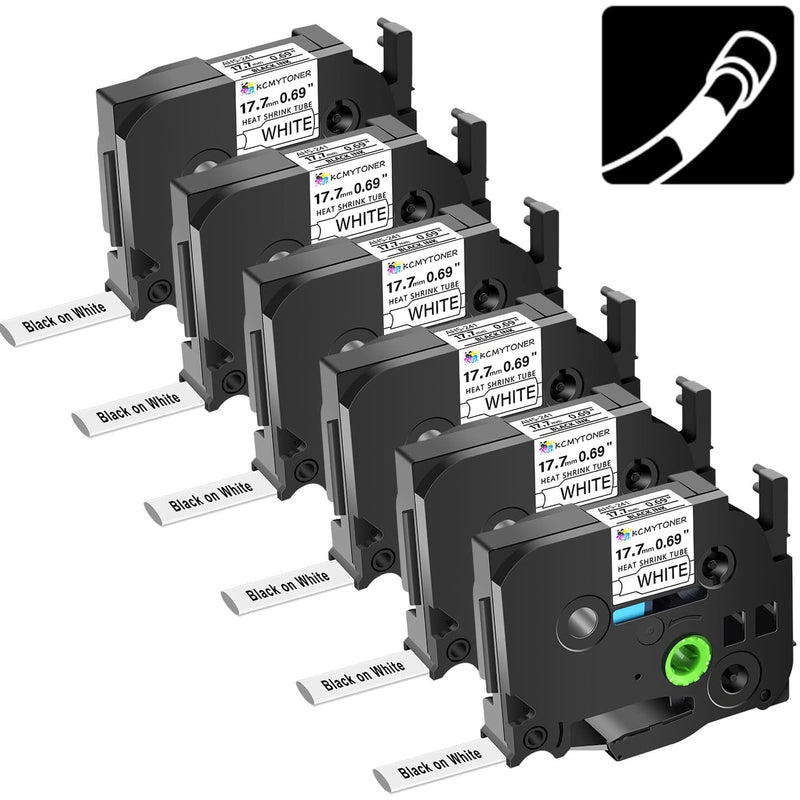 6 Pack Compatible for Brother Ptouch HSe-241 HS-241 AHS-241 17.7mm TZe White Heat Shrink Tube Label Tape for PT-E500 PT-E550W PT-D600 PT-P710BT P750W D800W, 3/4 inch x 4.9 feet Black on White