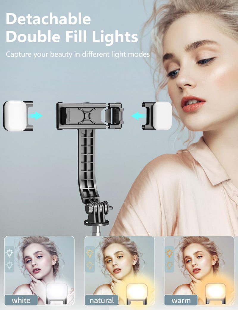 [Australia - AusPower] - Selfie Stick Tripod with Light, 45'' Selfie Stick with Wireless Remote, Portable Phone Tripod Compatible with iPhone 15 Pro Max/15/14 Pro/14/13, Samsung S22/ S23 Ultra/Android Smartphone Black 