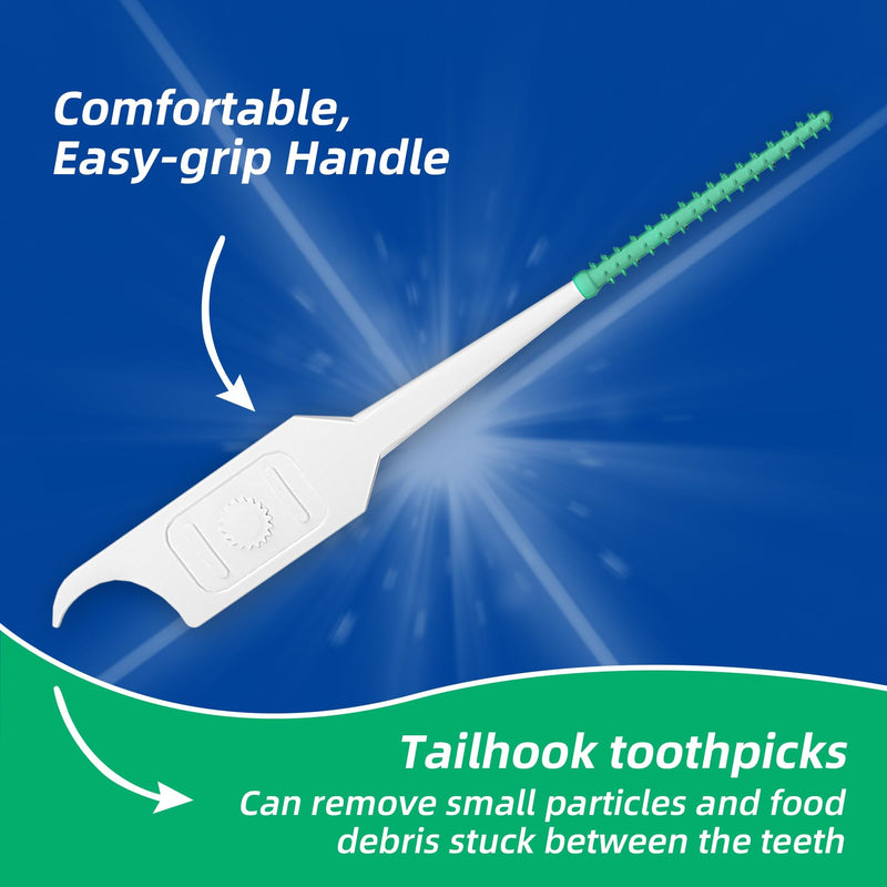 [Australia - AusPower] - Dental Picks Soft Tooth Picks for Teeth Cleaning, Easy to Use Disposable Interdental Brushes with Convenient Carry Case (Green, 300 Count) Green 1 Count (Pack of 300) 