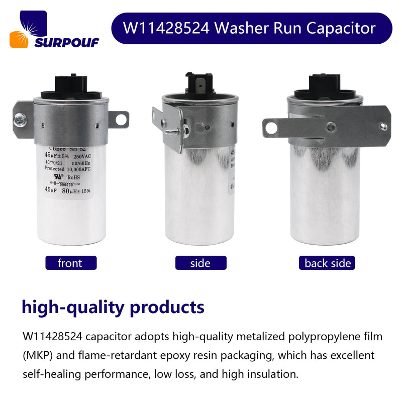 W11428524 Washer Run Capacitor w11162561 Compatible with Whirlpool Kenmore Maytag Crosley Amana Replaces W10866238 W11162561 W11175257