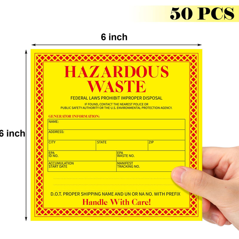 [Australia - AusPower] - 50 Pcs Hazardous Waste Label Adhesive Vinyl Hazmat Labels Legend "Hazardous Waste - Federal Laws Prohibit Improper Disposal. Handle with Care! " 6 x 6 Inch Red/Black/Yellow 