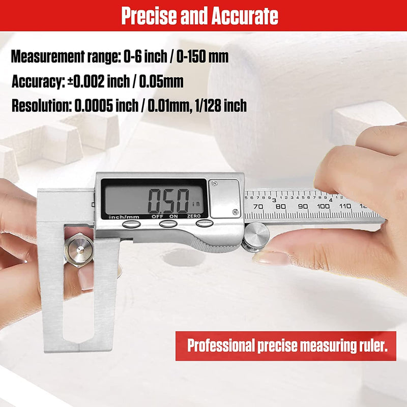 [Australia - AusPower] - Disc Brake Rotor Micrometer, 6 Inch Brake Rotor Caliper Measuring Tool of Inch and Millimeter Conversion Stainless Steel Electronic Vernier Caliper Auto-Off Feature Electronic Gauge with LCD Screen 