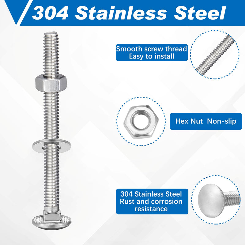 [Australia - AusPower] - Zonon 50 Sets 1/4-20 x 3 Stainless Steel Carriage Bolts and Nuts Kit Round Head Square Neck Carriage Bolts Screws and Hex Nuts and Flat Washers, Stainless 18-8 Full Thread Coverage (Silver) 1/4-20 x 3" Silver 