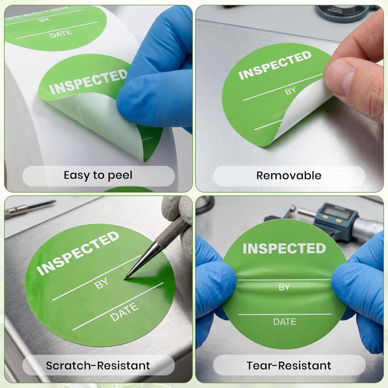 1000 Pcs Inspected By Stickers 2 Inch, Round Vinyl Quality Control Inspection Labels Green Writable QC Inventory Labels for Food Service Kitchen Warehouse Manufacturing