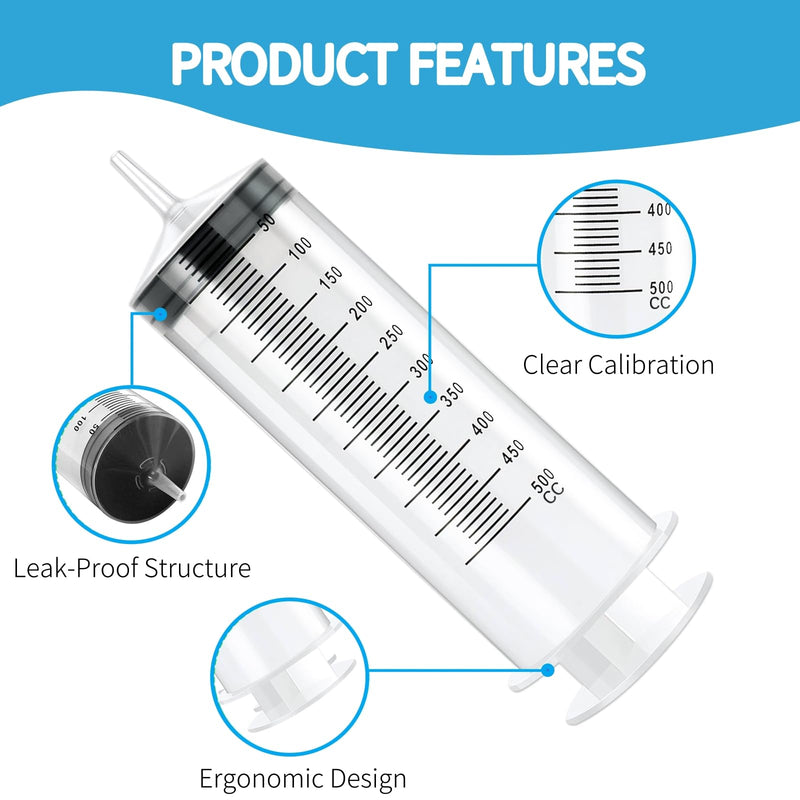 [Australia - AusPower] - 500 ml Large Syringe with Hose, Reusable Liquid Syringe for Pet Feeding, Plant Watering, Laboratory Measurement, Dispensing 500ML 