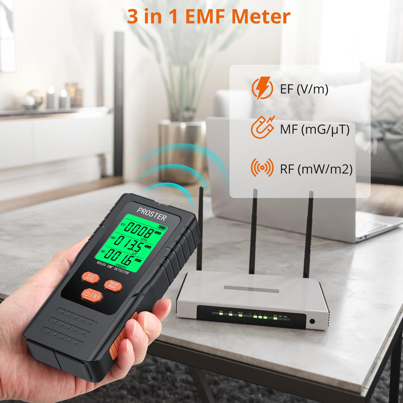 [Australia - AusPower] - Proster 3in1 EMF Detector, Electric Magnetic Radiation Field Detector for 5G Cell Towers WiFi Smart Meters EMF Reader, or Paranormal Ghost Hunting Equipment EMF Meter with screen 