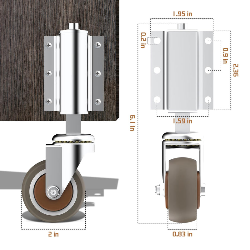 [Australia - AusPower] - Gate Wheel 2inch Gate Caster for Wooden Gate 80lbs Capacity 360 Degree Rotation Solid Rubber Tire Spring-Loaded Gate Wheels with Screws & Screwdriver TPR-2inch 
