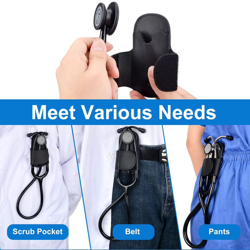 [Australia - AusPower] - Stethoscope Holder with Genuine Leather for Littmann, Most Stethoscope, Stethoscope Holder Hip Clip Holster Accessories for Scrubs for Physicians Students Nurses EMT Right-hand (Black) Black 