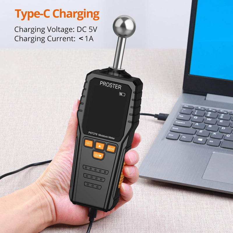 [Australia - AusPower] - Proster Moisture Meter - with Color LCD Alarm Function Hold Function Moisture Meter for wall,wood,masonry,concrete,plaster,building materials 5-40mm Analysis depth Spherical 