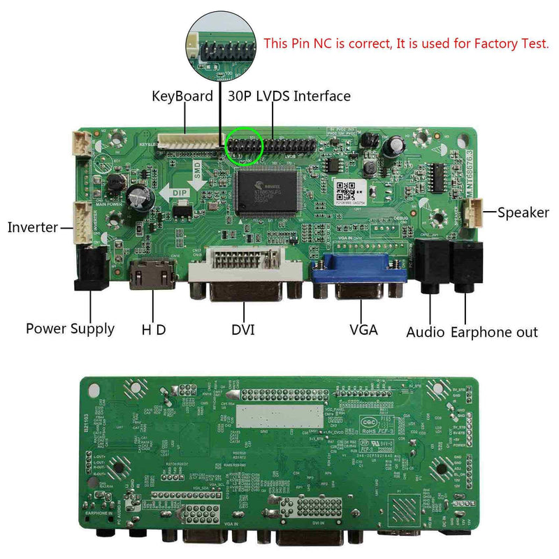 [Australia - AusPower] - VSDISPLAY VGA DVI Audio LCD Controller Board for 21.5" 23.8" 1920x1080 30Pin LCD Screen T215HVN01.0 M215HW03 V1 V2 M215HGE-L23 M215HTN01.1 LM238WF5-SSA1 LM238WF1-SLE3 Resolution:1920x1080 