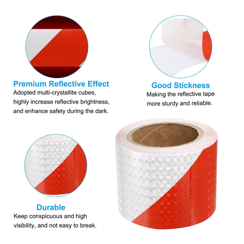 PATIKIL Reflective Tape, 1 Roll 4 Inch x 66 Ft Waterproof Self Adhesive High Visibility Caution Warning Safety Tape Reflector for Trucks Trailers Cars, Red White