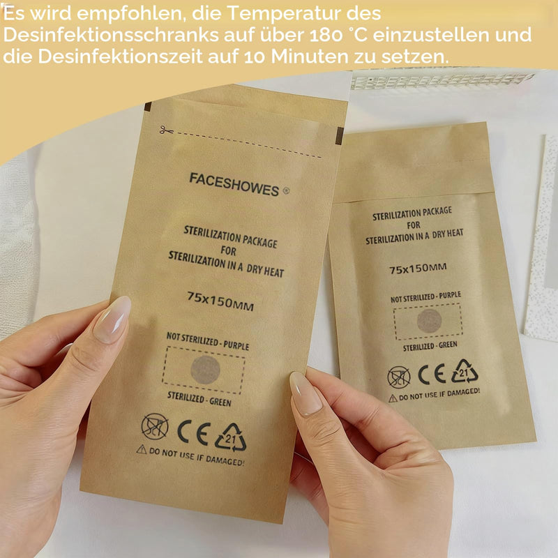 100pcs Sterilizer Kraft Paper Sterilizer for Instruments | Self-adhesive disposable sterilisation bag, self-sealing sterilisation bag for cosmetics and nail tools, 75 x 150 mm