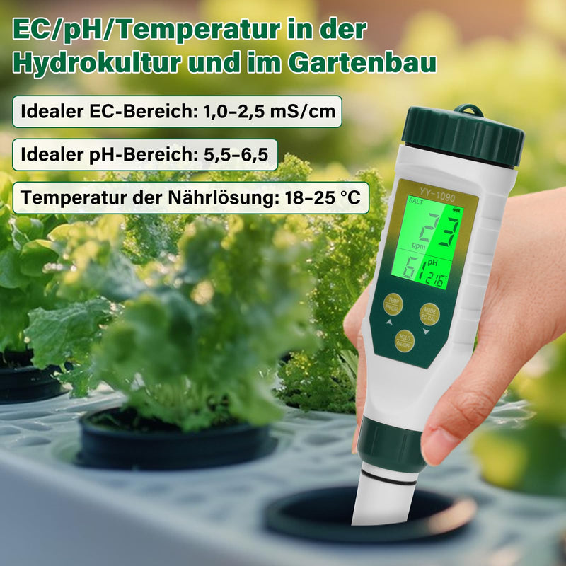 5-in-1 pH Value Meter, Multifunctional Salt Content/pH/EC/TDS/Temperature Meter Water, PH Tester for Drinking Water, Hydroponics, Pool, Spa | Multifunktions Messgerät Wasser, PH Tester für Trinkwasser, Hydrokultur, Pool, Spa 5 IN 1(B)