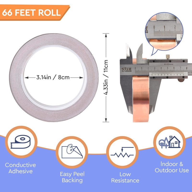 [Australia - AusPower] - Conductive Copper Tape 100% Pure Double Sided Adhesive Copper Foil Tape for Stained Glass, Guitars, EMI Shielding, Electric Connections, Repairs, Grounding, Crafts (1inch x 66FT) 1inch x 66FT 1 