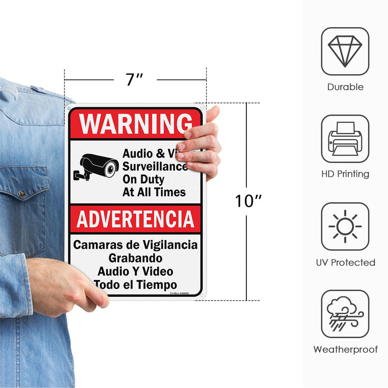GicnKeuz Audio & Video Surveillance on Duty at All Times signs,10 x 7 Inches Safety Warning Sign .040 Reflective Aluminum,Waterproof and Fade Resistant,4 Pre-drilled holes,Easy to Install, Indoors and Outdoors Use(4-pack) 10 x 7 Inches - 4 packs