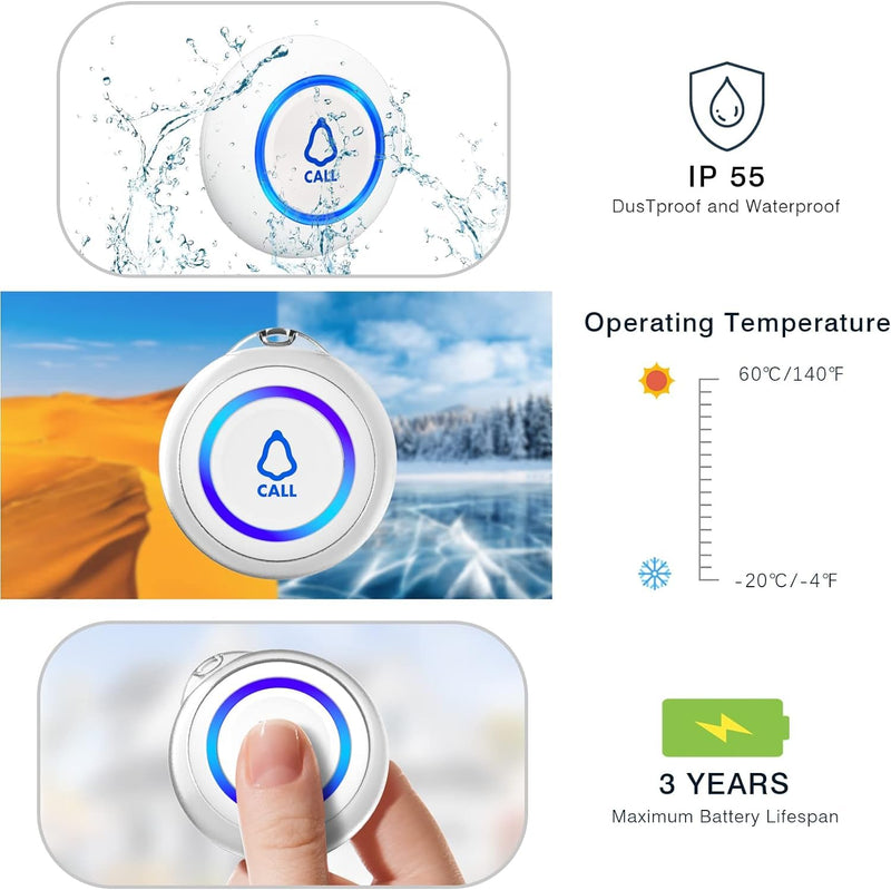 [Australia - AusPower] - Wireless Caregiver Pager, Medical Alert Systems with 3 Call Buttons and 2 Receivers for Seniors/Elderly at Home, Emergency Panic SOS Call Bell, Nurse Calling & Patient Assistance Alert 
