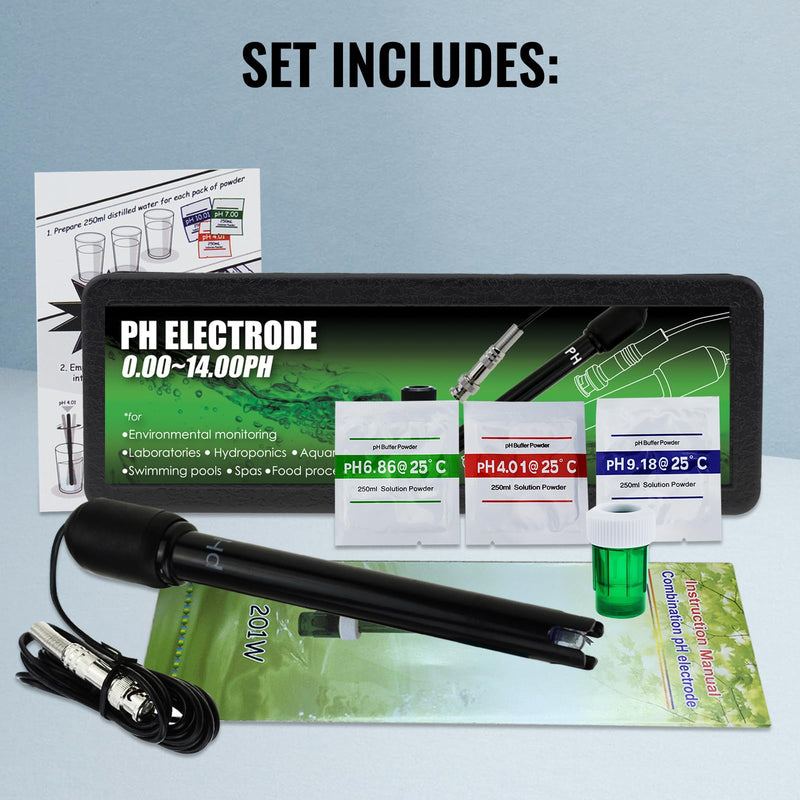 [Australia - AusPower] - pH Electrode Probe with BNC Connector, 300cm Cable, 0-14 pH Range – pH Probe for Water, Long Body Replacement Electrode Sensor for pH Meter, Controller, Water Testing Tool 