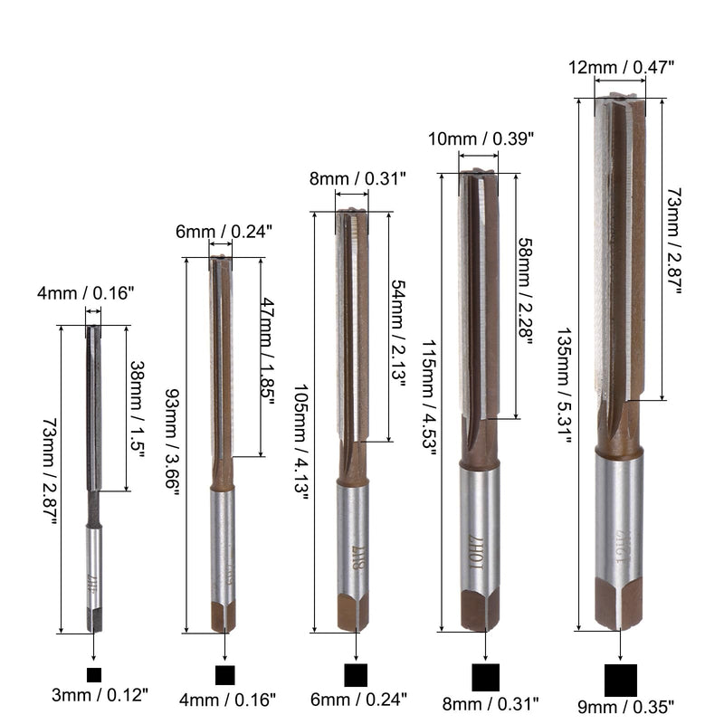 [Australia - AusPower] - uxcell 5pcs Hand Reamers Set 4mm 6mm 8mm 10mm 12mm H7 Metric Alloy Steel Reamer Bit Straight Flutes Steel Cutting Tool for Metal Wood Hole Reaming 