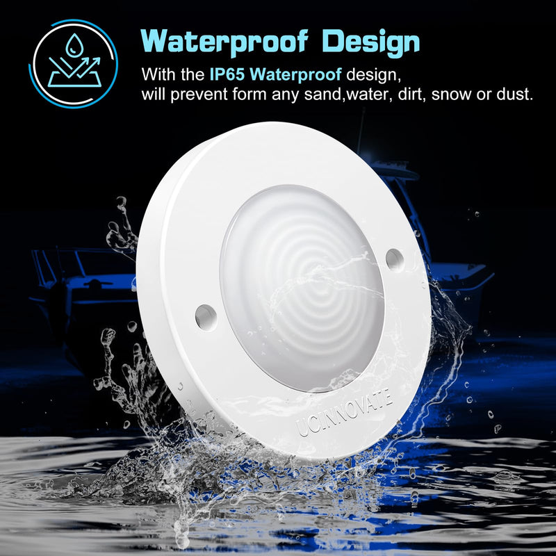 8Pcs 3.15'Round LED Marine Boat Courtesy Light, IP65 Waterproof, Transom Mount, Night Fishing, 12-24V, Blue 8PCS-3.15INCH Blue (White housing)