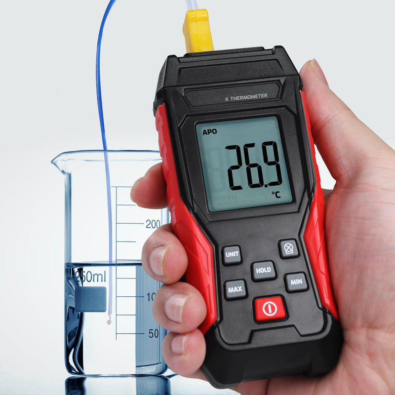 [Australia - AusPower] - Digital K Type Thermometer with Two Thermocouple Probes, -328°F~2501°F Single Channel Thermocouple Thermometer HVAC Temperature Meter with Backlit LCD Display Max/Min, Data Hold 