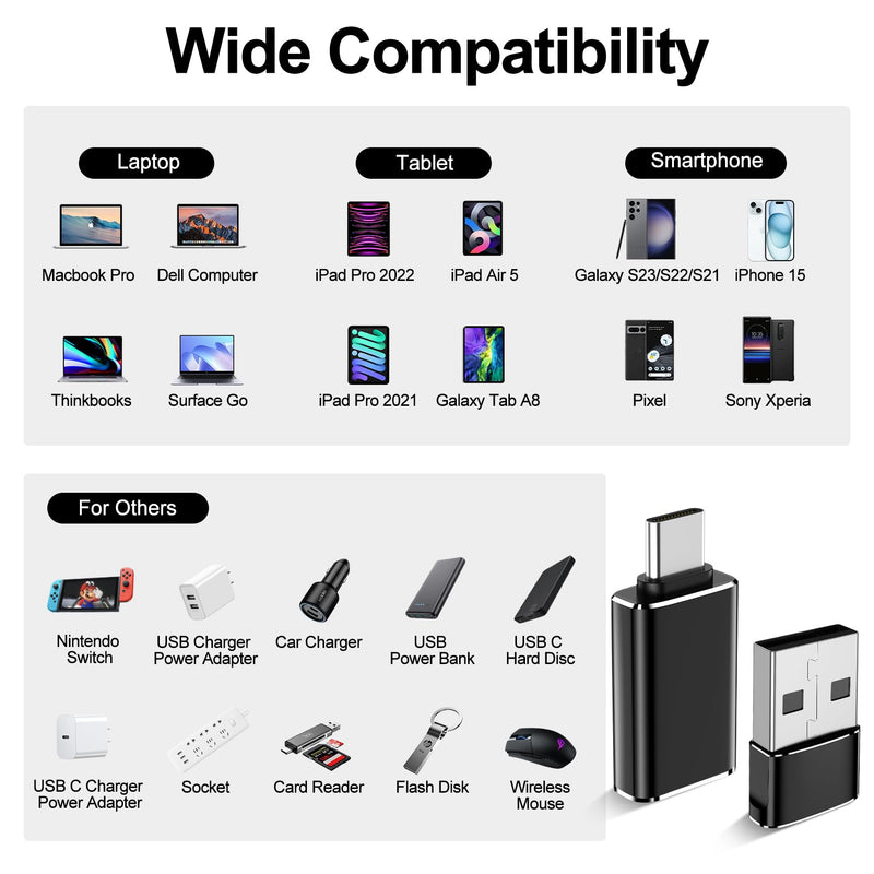 [Australia - AusPower] - xiwxi 4 Pack USB to USB C OTG Adapter,[2*Type C Female to A Male Charger Converter]&[2*USB C Male to USB 3.0 Female] forApple Watch Ultra 8 9,iPhone 15 14 13 Pro Max,Samsung S24 S23,iPad Black 