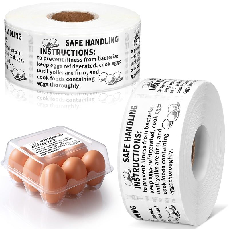 TaoBary 500 Count Safe Handling Instruction Stickers for Eggs 2.25”x1.25” Farmers Fresh Eggs Carton Stickers Thermal Printed Safe Handling Label for Egg Cartons
