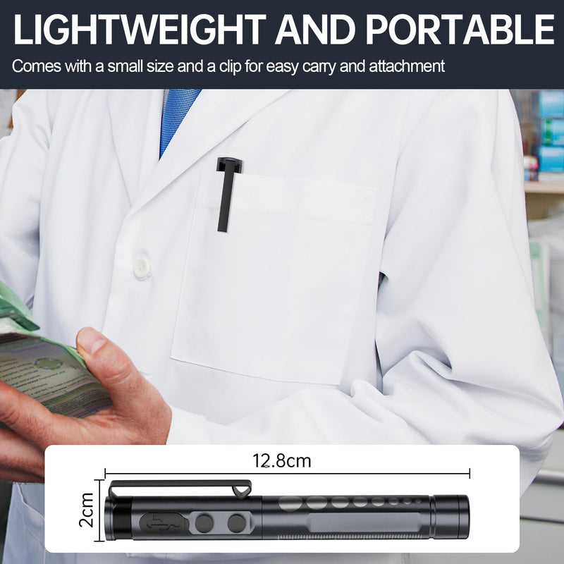 Medical Diagnostic Light, Rechargeable LED Pupil Light with USB Cable, Warm/Cool White & Continuous Dimming, Portable Aluminum Medical Pupil Light with Clip black