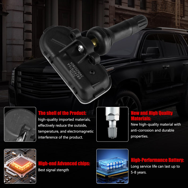 [Australia - AusPower] - TPMS Tire Pressure Monitoring Sensor Compatible with Ram 1500/2500/3500//4500/5500 & Jeep Cherokee 2014-2012 - 4PCS Pre-Programmed 433MHz - Replace#68249197AA 68239720AA 68455823AB 68455824AB 