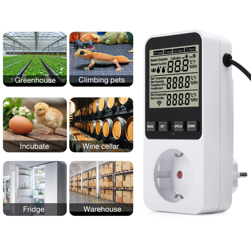 [Australia - AusPower] - Diymore Humidity Controller/Temperature Controller Socket 230 V with Sensor, 3680 W Digital Hygrostat Humidity Regulator with Alarm for Humidifier Dehumidifier Mushroom Terrarium Temperature and humidity controller 